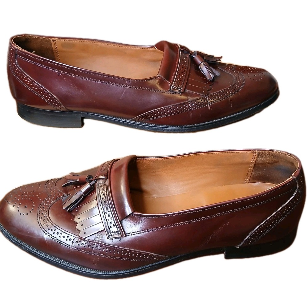 BOSTONIAN CLASSIC LOAFERS MEN'S 8.5 M BURGANDY WINGTIP‎ TASSEL SLIP-ON #1238